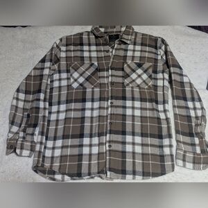 Vintage Junk Food Clothing Los Angeles Brown & Cream Plaid Flannel Shirt Med.